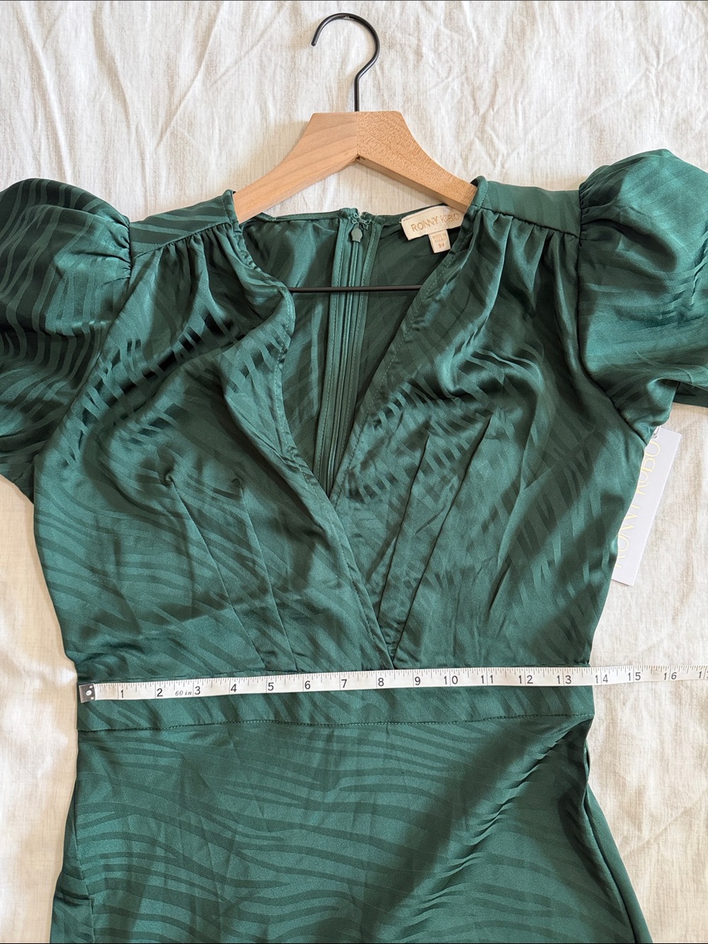 NWT Ronny Kobo Asymmetrical Midi Dress Green Zebra Jacquard Size Medium - Picture 11 of 12